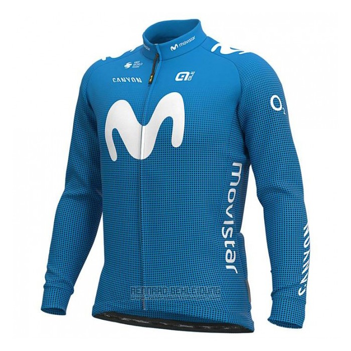 2020 Fahrradbekleidung Movistar Blau Trikot Langarm und Tragerhose